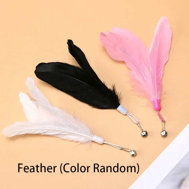 Cat Teaser Wand with Bell – Suction Base & Replaceable Feather