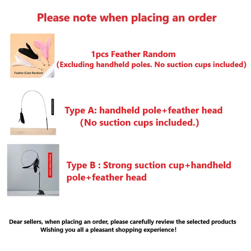 Cat Teaser Wand with Bell – Suction Base & Replaceable Feather