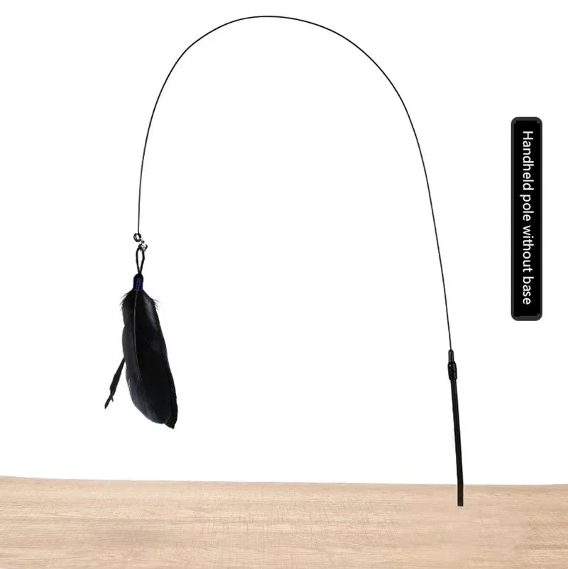 Cat Teaser Wand with Bell – Suction Base & Replaceable Feather