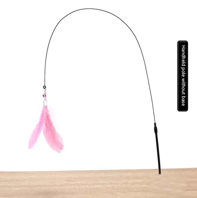 Cat Teaser Wand with Bell – Suction Base & Replaceable Feather