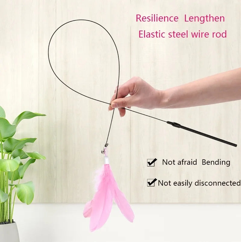 Cat Teaser Wand with Bell – Suction Base & Replaceable Feather