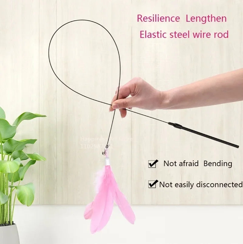Cat Teaser Wand with Bell – Suction Base & Replaceable Feather