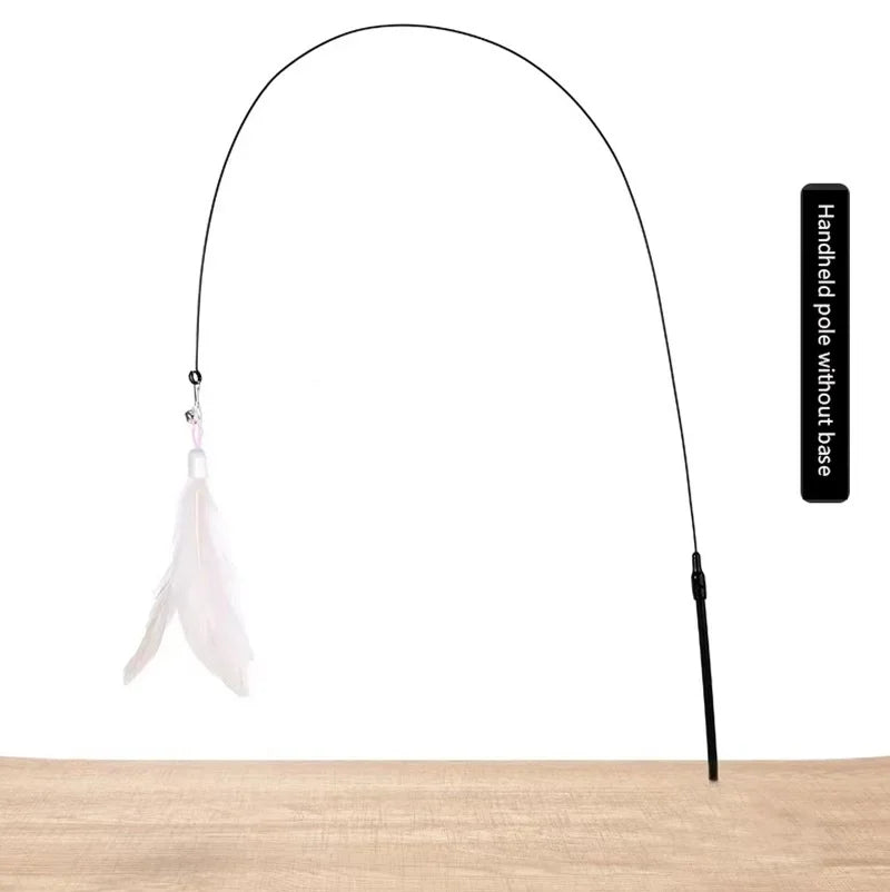 Cat Teaser Wand with Bell – Suction Base & Replaceable Feather