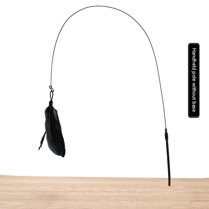 Cat Teaser Wand with Bell – Suction Base & Replaceable Feather