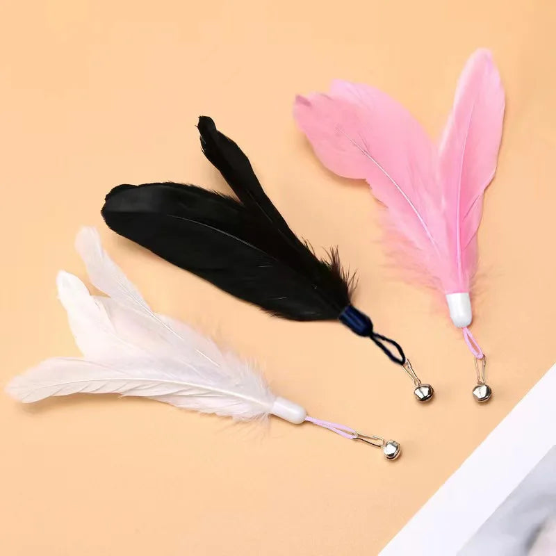Cat Teaser Wand with Bell – Suction Base & Replaceable Feather
